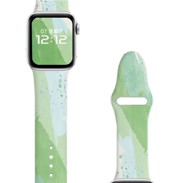 Blomstermønstret smartklokkebånd erstatning myk silikon sportsklokkestropp for Iwatch 7-serien grønn farge 38/40/41MM