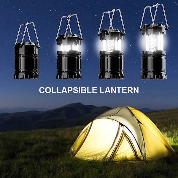 Bärbara LED-campinglyktor, 4-pack - Perfekt för överlevnadskit vid orkaner, stormar och strömavbrott (Svart)