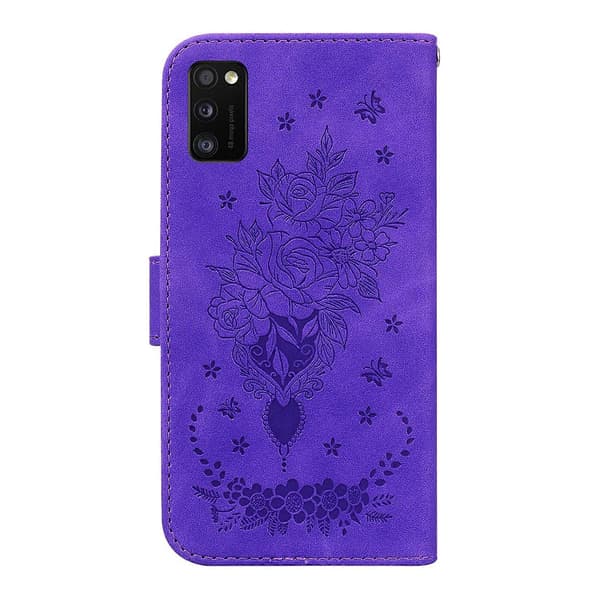 Etui til Samsung Galaxy A41 med sommerfuglrose-præget læder Purple