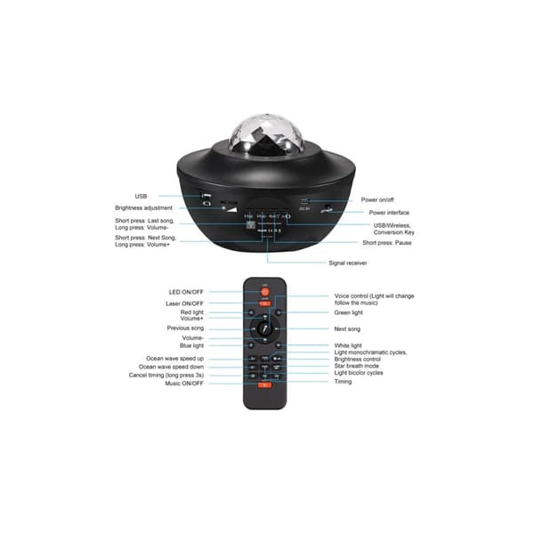 Tähtiprojektori Bluetooth-kaiuttimella - Oma Galaxy-lamppu, monivärinen
