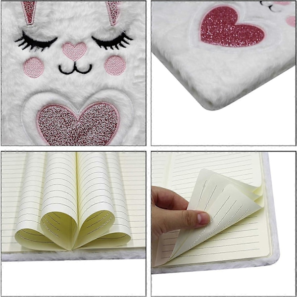 Nydelig Dyr Notatbok Barn Plysj Dagbok for Jenter Tenåringer Fuzzy Journal Skriveblokk A5 Linjert 160 Sider