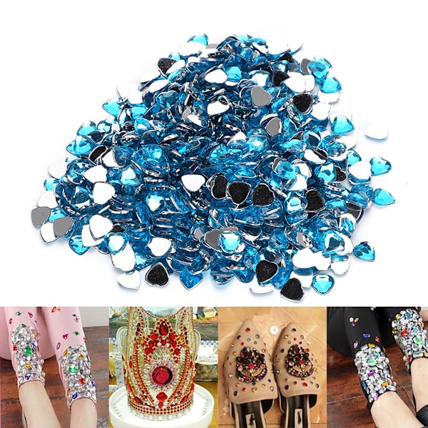 1000 stk. Akryl Diamant Bryllupsdekoration DIY Tøj Tilbehør Kort Dekor Hjerteform (Blå)