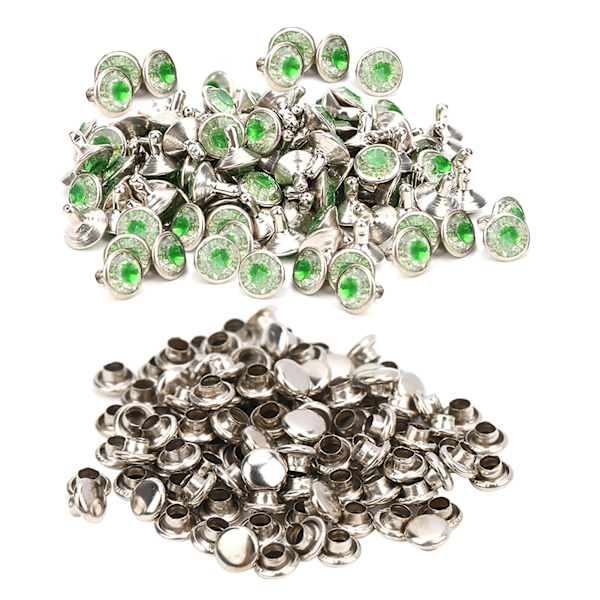 100 st kristallrhinestone rördiamantnit för bagage / skor / hattar / klädtillbehör 9 mm grönt hjärta vit diamant