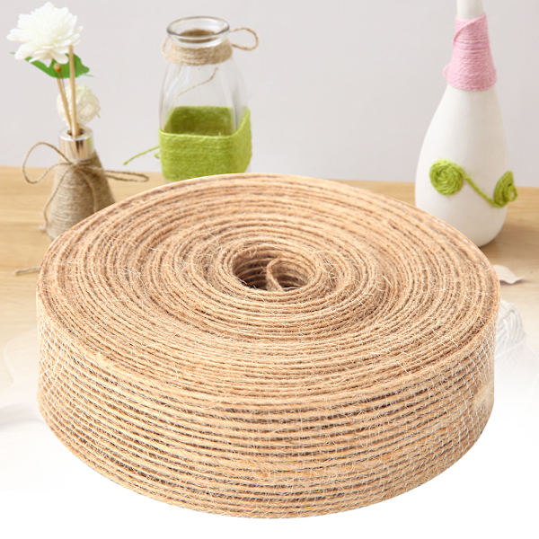 10 meter lång 2,5 cm bredd jute säckväv bandspole för hembröllopsdekoration