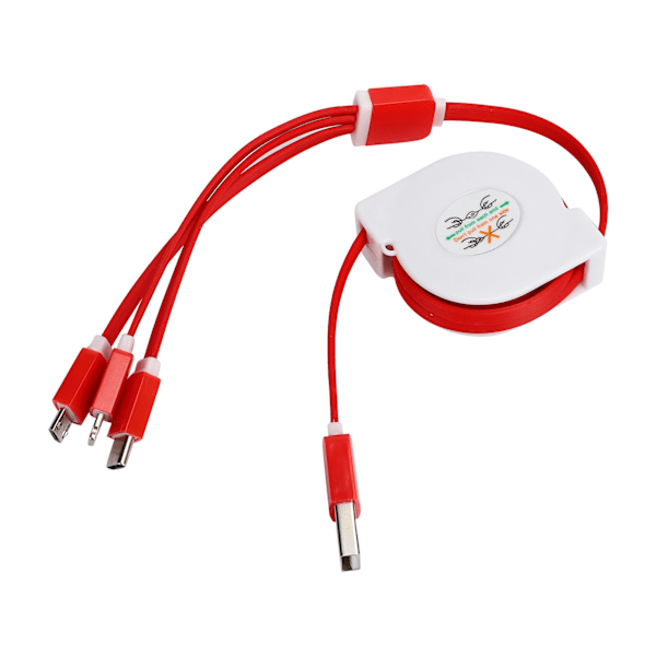 3 in 1 USB -liitäntäkaapeli, usean latauksen sovitin IOS/Type C/Micro -portteihin, punainen