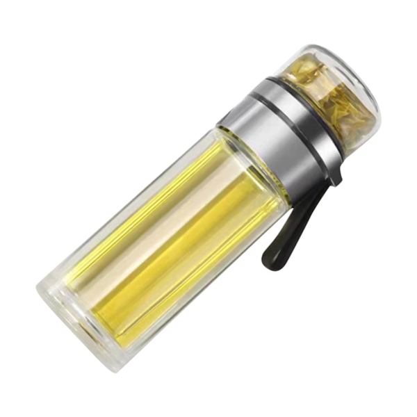 Glas Transparent Te-flaska Bärbar Te Vattenflaska Te och Vatten Separationsflaska Stålfärg
