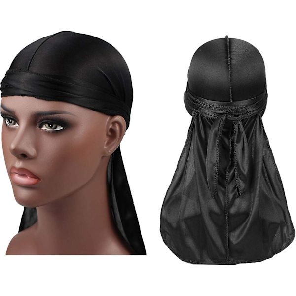 Silkeslen vågig mössa set - Svart, Rosa, Bläckgrön - 3 par - Lång hårscarf