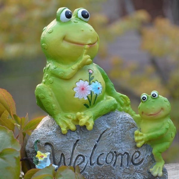 Utsøkt Frosk Hagedekorasjon, Resin Frosk Statue Skulptur, Velkommen Til Vår Hage Statue