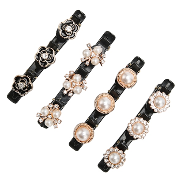 4 STK flettet hårklemmer Rhinestone Glitrende Elegant dekorativt hårnål Andnebbklemme for kvinner