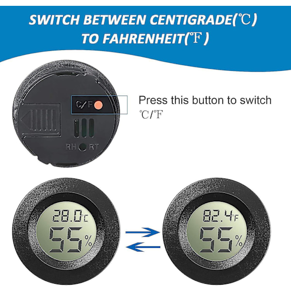 8 Mini Digital Hygrometer Termometer Runda LCD Luftfuktighetsmätare Inomhus Utomhus för Hem Köks Växthus