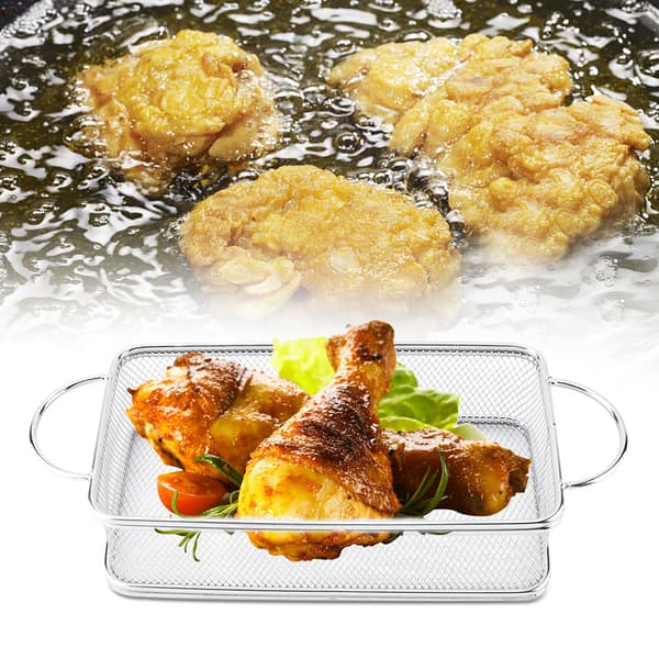 Fritteringskurv i rustfritt stål, multifunksjonell netting fritteringskurv (27*12*6cm)