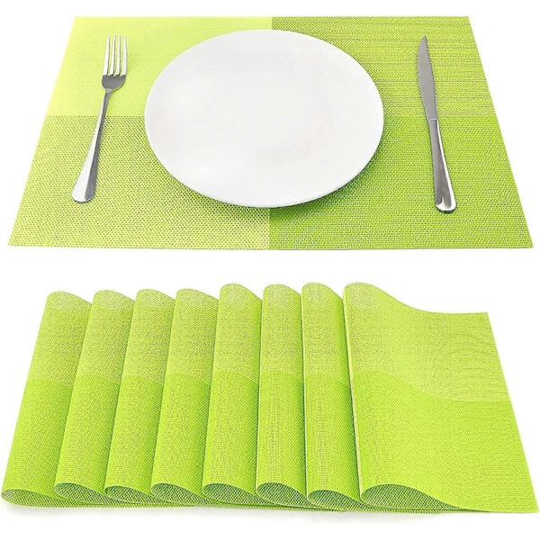 8 kpl:n pakkaus kulutusta ja lämpöä kestäviä vinyylisiä pöytätabletteja, kudottuja keittiön pöytäliinoja 45 cm * 30 cm, vihreä