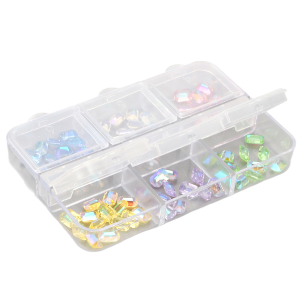 Neglekunsttilbehør 6 æsker Negle Rhinestones DIY Negle Krystaller Ottekantet Form Rhinestones