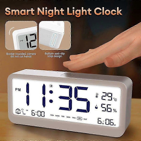 Digital Väckarklocka LCD-Display Batteri Snooze Temperatur Kalender Bordsklockor