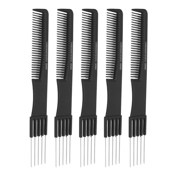 10 stk. Carbon Lift Teasing Combs med metalspids Salon Teasing Back Combs Frisørværktøj Sort
