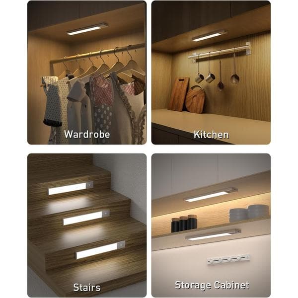 Trådløs underskapsbelysning med bevegelsessensor, dimbar LED-skaplampe, oppladbart batteri, magnetisk monteringsbase, 3-pakning.