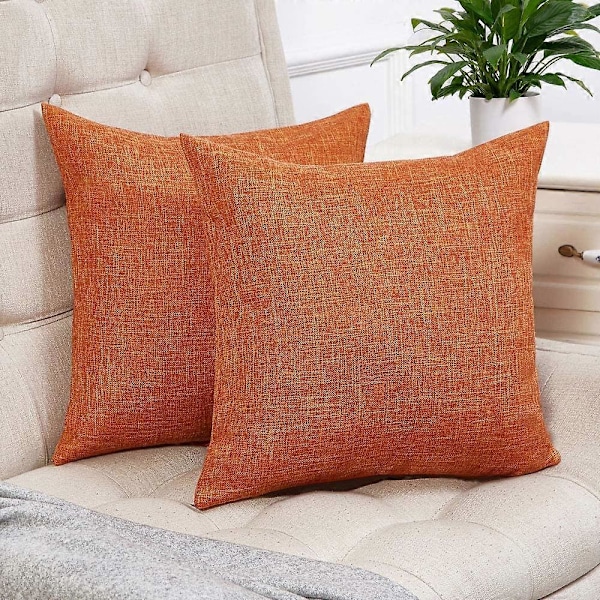 Sett med 2 oransje putetrekk rustikk lin dekorativt firkantet pynteputetrekk 50x50 cm for sofa dekorasjon