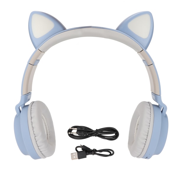 Cat Ear-spelhörlurar Deep Bass LED-ljus Vikbart Cute Cat Ear-headset med mjuka öronkåpor Blågrå