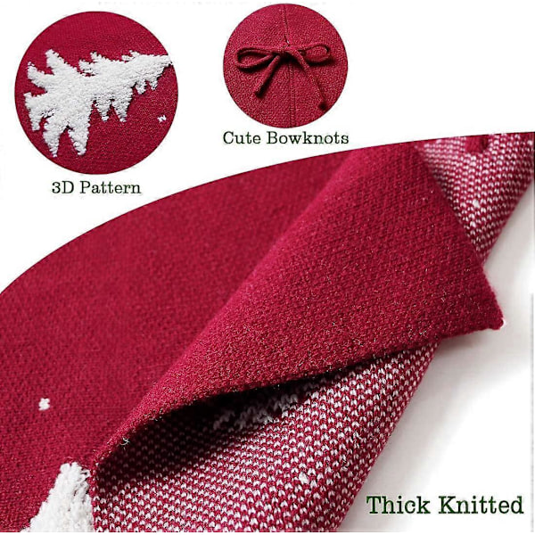 48 tum 122 cm Stickad Julgransmatta, Rustik Röd Älg 3D Julgransmatta för Inomhus- eller Utomhusjuldekorationer