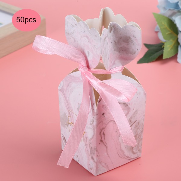 50 stk Bryllupsslikæske Emballage Party Favor Box Fødselsdagsgaveæsker med båndPink Marmor