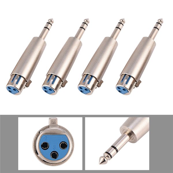 4 kpl 3-nastainen XLR naaras - stereo 6,35 mm 1/4" Plug Audio mikrofoni Mic Adapter -liitin