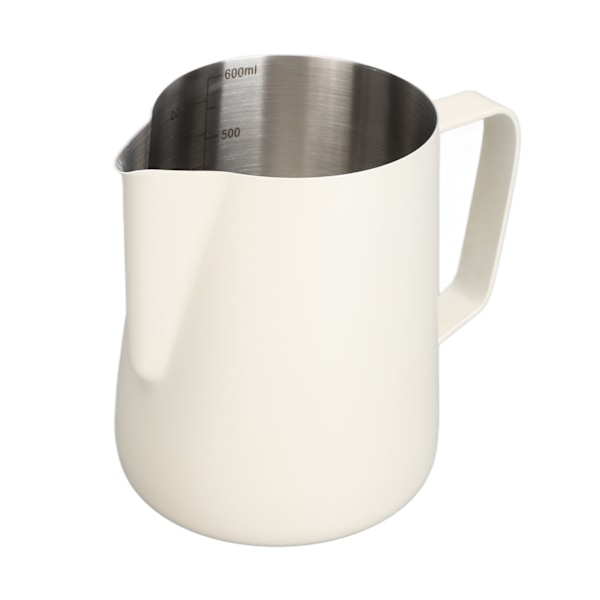 Trekkblomstkopp i rustfritt stål, kunstskumkopp med spiss tut, melkeskummer for kaffeframstilling til hjem og kafé, 600 ml, hvit
