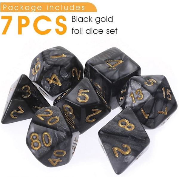 7-osainen DND-nopan sarja Dungeons & Dragons -peliin, violetti Nebula monisivuinen noppa RPG roolipeli pöytäpeli (musta)