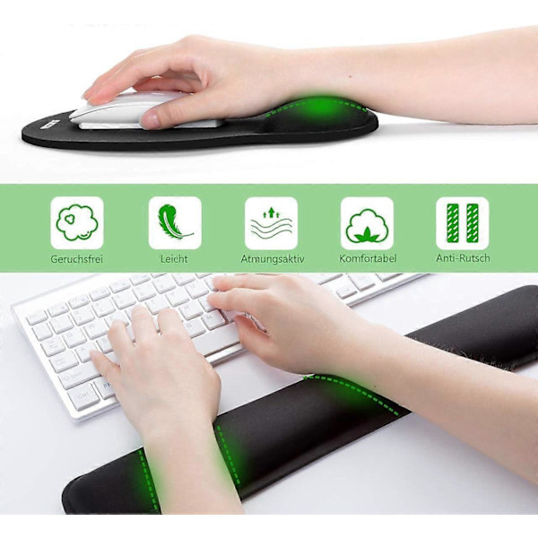 Musmatta, ergonomiskt handledsstödset, handledsstöd för tangentbord och mus med memory foam, halkfri