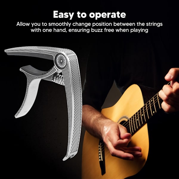Universal høystyrke metall capo for 6-strengs akustiske og elektriske gitarer - Silver Performance Capo