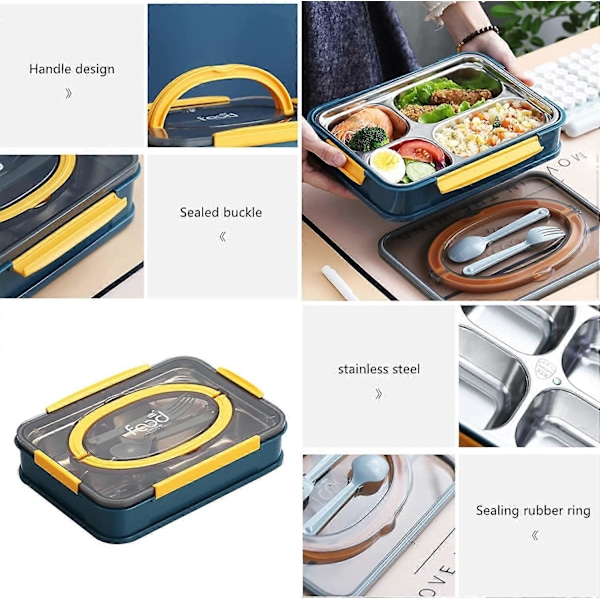 Bento Box Børns Madkasse - Ultra Lille Opdelt Rustfrit Stål Snackbeholder - 4 Dele til 57 ml Nødder Kød Ost Finger Mad Rustfrit Stål Låg Gr