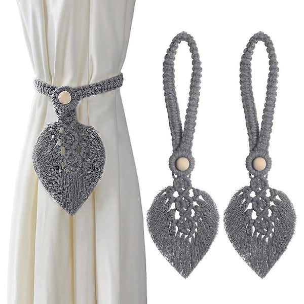 Bohemian Leaf Curtain Tiebacks - Set om 2, Grå