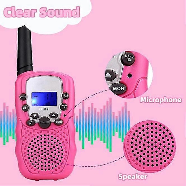 Walkie-talkie för barn, Lång räckvidd, Leksakspresenter för åldrarna 4-12, Camping, Utomhusspionäventyr (1 par, Rosa)
