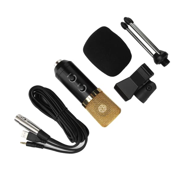 Kondensatormikrofon USB-bordmikrofon med stativ til professionel studieudsendelse Sort
