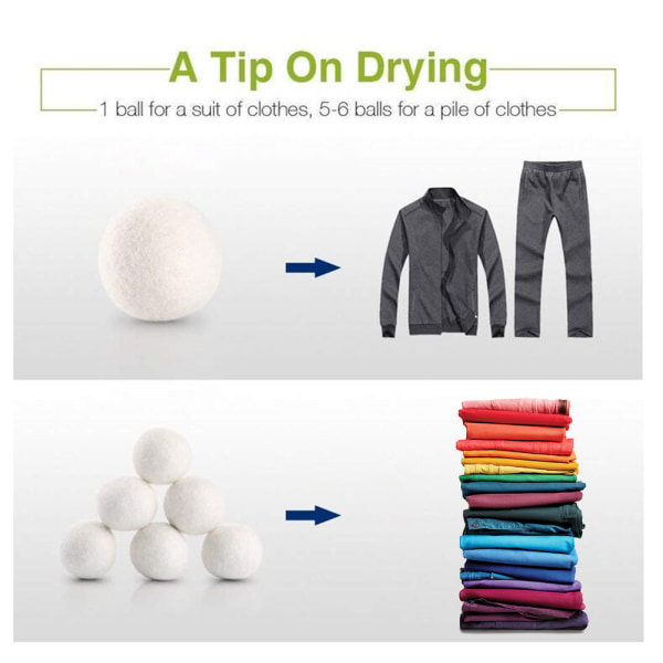 Uudelleenkäytettävät villakuivauspallot - Luonnollinen pyykinhuuhteluaine (6 kpl)