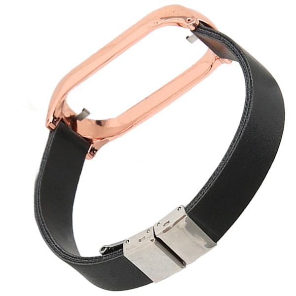 Ruostumattomasta teräksestä valmistettu PU-nahkahihna case Watch vaihtotarvike, joka sopii Mi Band 7:lle musta ja kulta