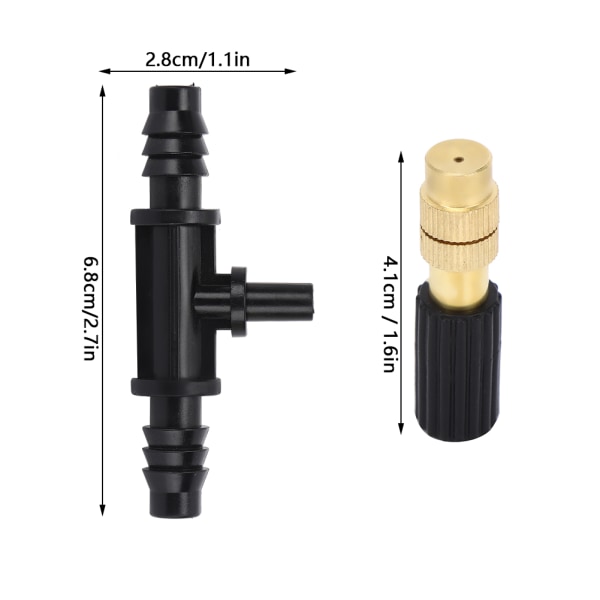10 kpl sumutussuutinta T-liittimellä, puutarhan kastelu- ja jäähdytystarvike 8/12 letkulle