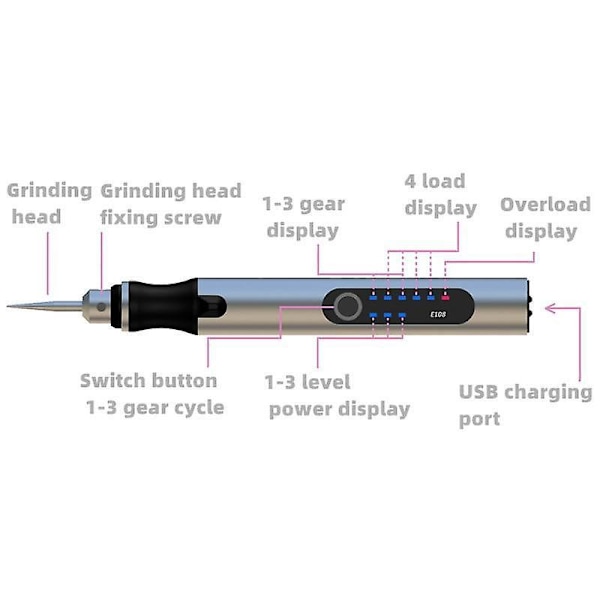 Sähköinen kaiverruskynä USB-latauksella, kaiverrusväline 16 stensillillä, langaton DIY-kaivertaja koruille, metallille, lasille, puulle