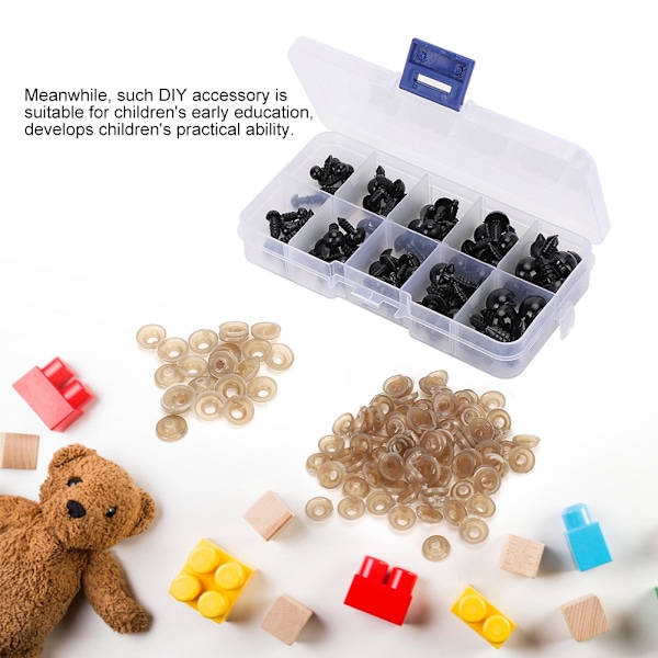 100 stk DIY dukkeøyne, alle svarte, håndlagde materialer, håndverk, pedagogisk leketøy, deler, plast 6-12 mm