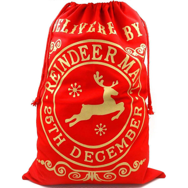 Stor Rød Julemandssæk, Jule-rensdyr-stang-stil, Snoretræk, Gavepose, Festlig pose, Julegavepose, Juleposer, Egnet til voksne og børn