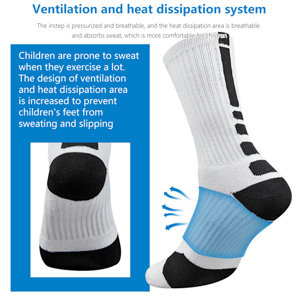 5 par kompresjonsstrømper med pute, sportsstrømper for utendørs basketball, løping, trening for barn, gutter og jenter