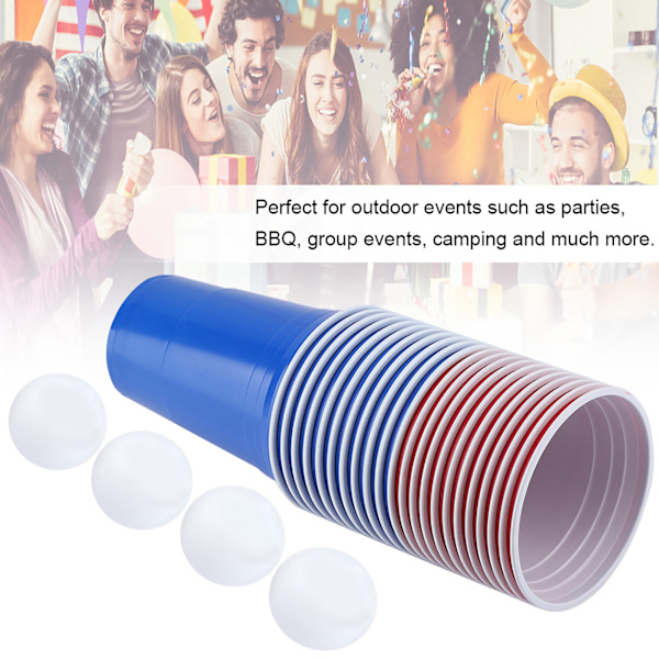 Beer Pong Sæt Beer Pong Drikkespil Sæt Beer Pong Cups22 kopper 4 PingPong Bolde Rød Blå