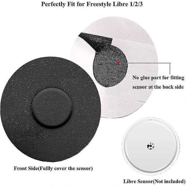 Svette CGM Sensor Patches for Libre 1 2 3 Sensor - Ingen Sentrumsutskjæring Svart 20 stk