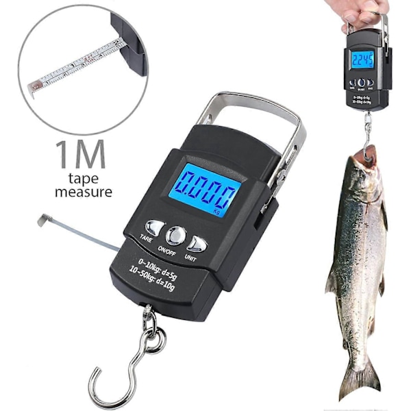 110lb / 50kg Fiskvekt Bærbar LCD Bakgrunnsbelyst Digital Fiskevekt Hengevekt
