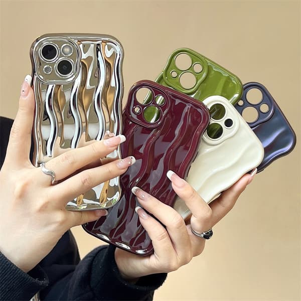 Caseative Water Ripple Pattern Curly Wave Frame Soft Compatible with iPhone Case (Silver, iPhone 15 Pro Max)