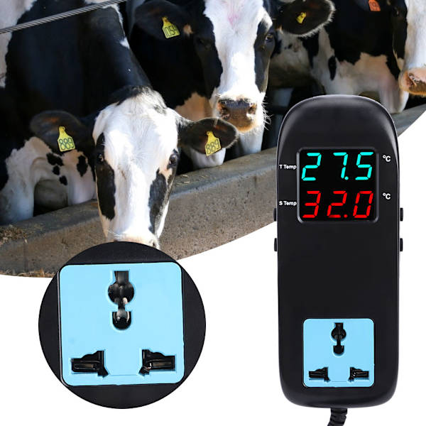 90-250V Digital Display Temperaturregulator Elektronisk Termostat med Strømkabel EU-plugg