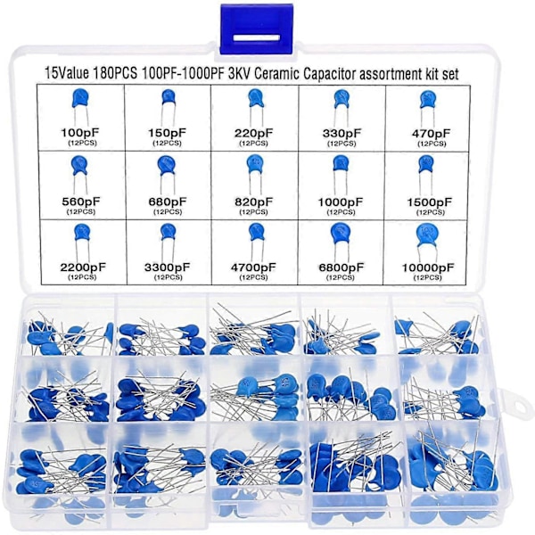 180 st 15 värden Högspännings DIP Keramisk Kondensator Kit 100PF-10000PF