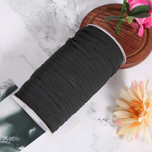 0,6 cm 90 m/rull flat elastiske snorer elastiske tråder kabelstrenger for DIY-klær håndverk svart