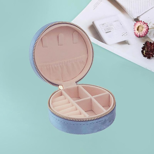 Mini Smyckeskrin i Sammet för Resor, Resesmyckeskrin för Flickor och Kvinnor, Blå