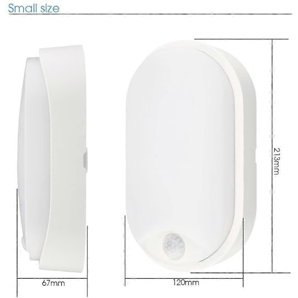 10W 4000K 700LM IP54 Elliptisk LED Taklampa Vägglampa Belysningsarmatur med Rörelsesensor, Inomhus och Utomhus - Vit [Energiklass A+]