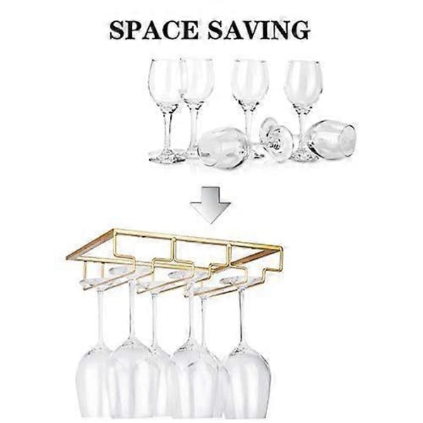 Vinglasstativ - Vinglasholder til under skab Stemware Glas Opbevaringsbøjle 2 pak Metal Organizer til Bar Køkken Guld